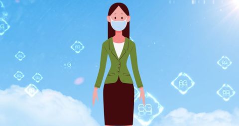 Businesswoman in Mask with 6G Technology Concept Background