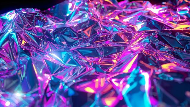 Shimmering Neon Reflective Metallic Foil Under Colorful Lights