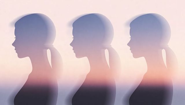 Pastel silhouette trio of women with ponytails and soft gradient shadows