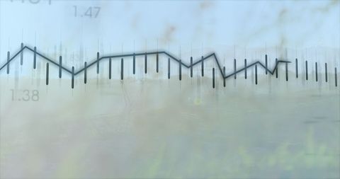 Financial Data Graph Overlaid on Landscape with Pylons