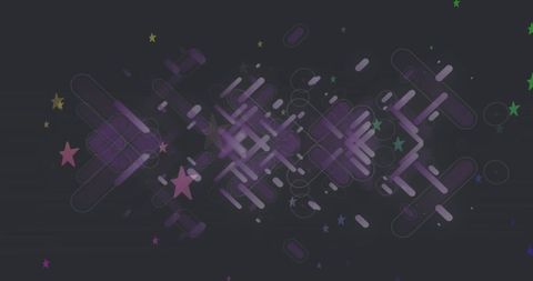 Abstract movement of stars and shapes on dark background