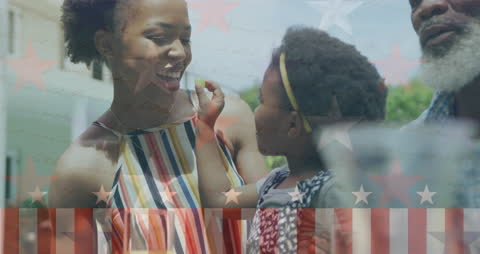 Smiling African American Family with U.S. Flag Overlay