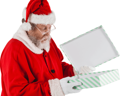 Transparent Santa Claus Opening a Gift Box Surprise Expression