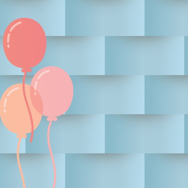 Illustration of three pink balloons floating against a 3D textured blue background. The minimalistic and clean design, with space for text on the right side, makes it ideal for invitations, greeting cards, party flyers, or as decorative elements in social media posts about celebrations and parties.