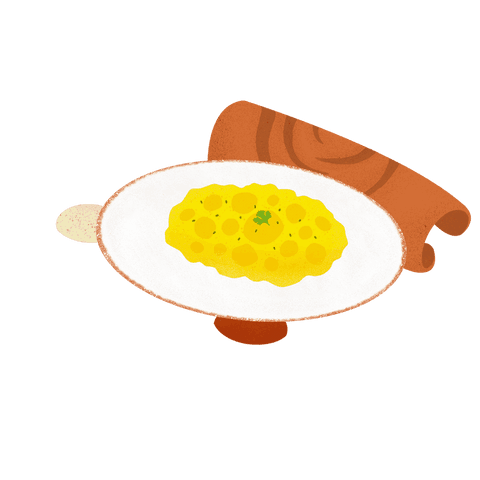 Minimalist Yellow Egg Dish on Plate with Napkin, Transparent Background