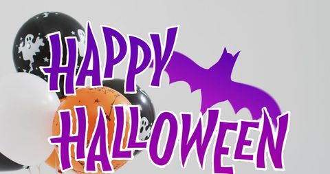 Halloween Decor with Balloons and Purple Bat on Grey - Download Free Stock Images Pikwizard.com