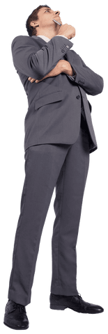 Transparent Businessman in Thoughtful Pose Holding Pen