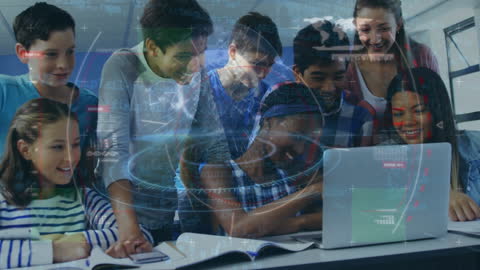 Diverse Students Engaged with Global Network Interface in Classroom