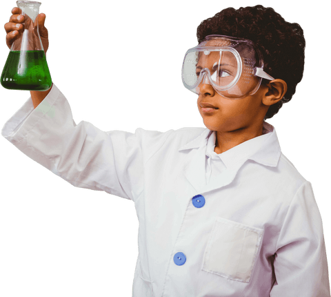 curious boy conducting experiment holding flasks wearing goggles - Download Free Stock Videos Pikwizard.com