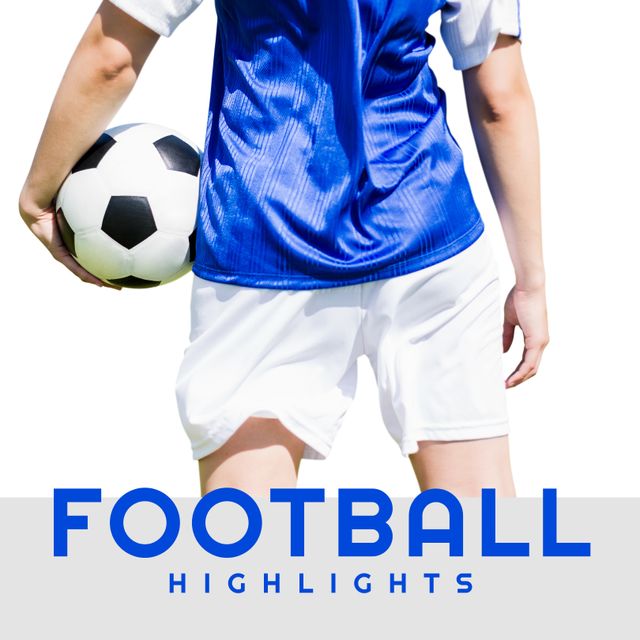 Vertical image football highlights and midsection of caucasian male soccer player. Soccer, sport, training and competition concept.