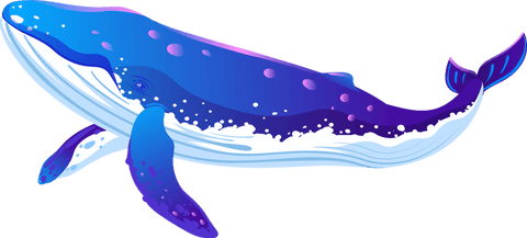 Stylized gradient whale graphic with transparent background