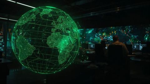 Futuristic AI-Controlled Room with Holographic Globe