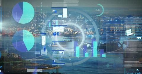 Futuristic data analytics over urban skyline concept