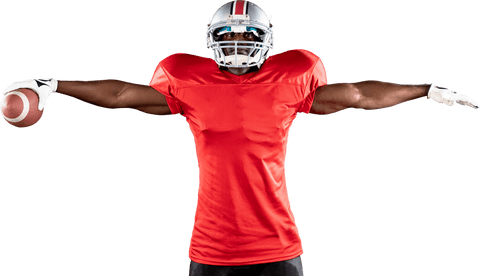 African american football player posing with arms outstretched transparent background