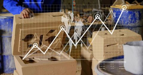 Clay molding process with graphical data in brick workshop