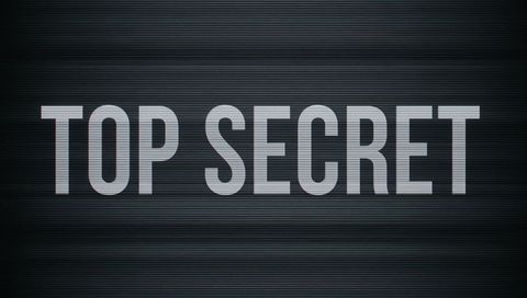 Displaying Top Secret Text With Retro Scanlines, Grainy Glitch Vignette