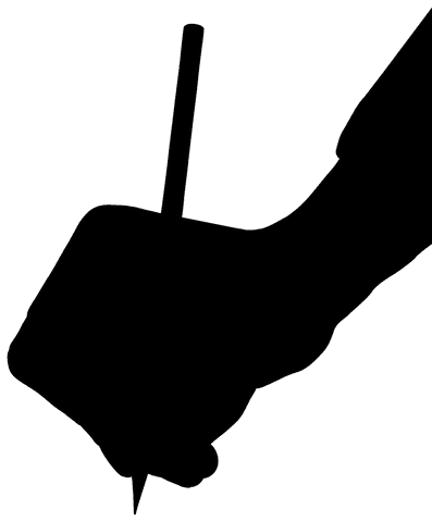 Silhouette of hand holding pencil on transparent background for creative design