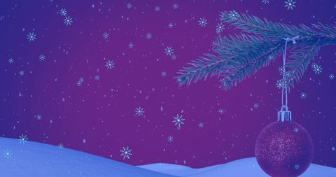 Snowy Winter Night with Christmas Tree Bauble