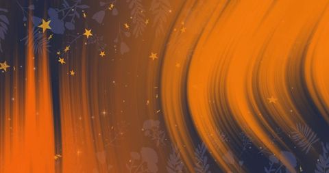 Abstract orange and navy brushstrokes with golden stars