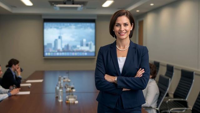 Confident Executive Leading Business Meeting in Modern Office