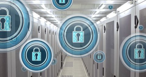 Digital Security Padlocks Over computer servers in data center - Download Free Stock Images Pikwizard.com