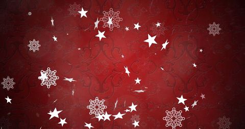 Festive Red Background with Floating Snowflakes and Stars