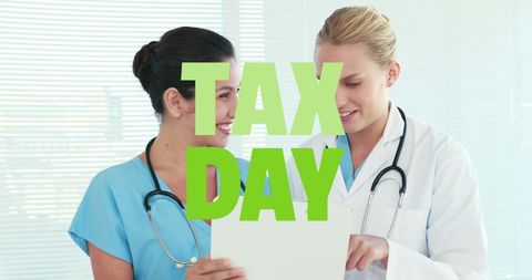 Happy Doctors on Tax Day Celebration in Healthcare Setting