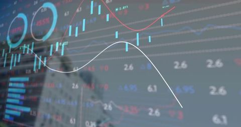 Digital financial analytics interface over city skyline