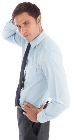 Confident Businessman Standing with Hand on Hip on Transparent Background