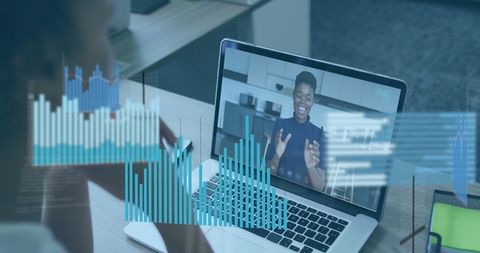 Virtual business meeting with financial data analysis