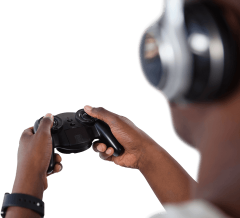 transparent close-up of gamer holding controller and headphones - Download Free Stock Videos Pikwizard.com