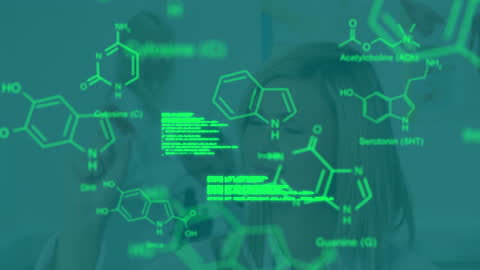 Innovative Scientist Analyzing Chemical Formulas with Digital Overlay