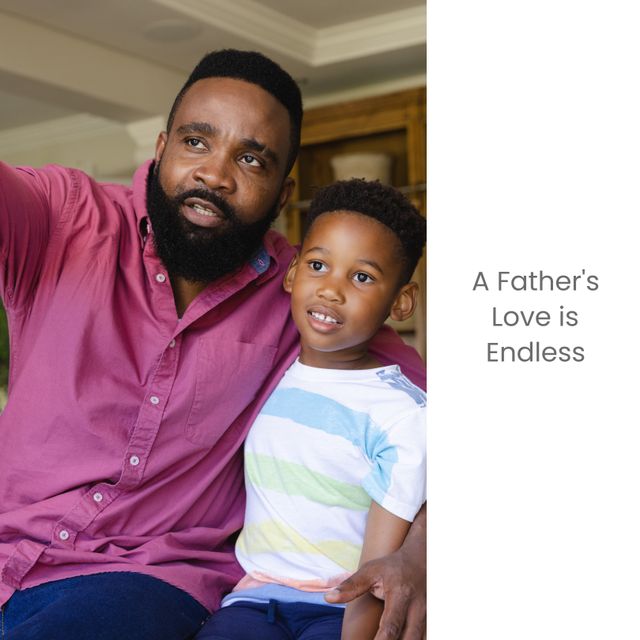 The image showcases a father and his young son at home. The father, with a proud and affectionate expression, is holding his son close. They are looking away, possibly sharing a moment or observing something together. The setting underscores the strong bond and endless love between father and child, making it perfect for use in parenting articles, family-themed advertisements, or any content emphasizing familial love and relationship-building.