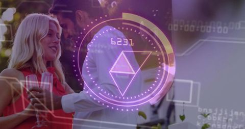 Romantic Celebration with Futuristic HUD Overlay