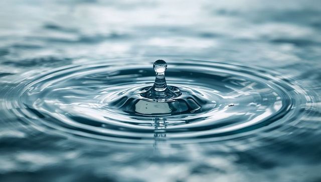 Water droplet creating ripples in calm water