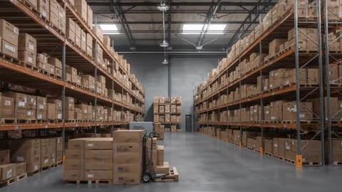 Warehouse Logistics with Pallet Jack in Industrial Aisle