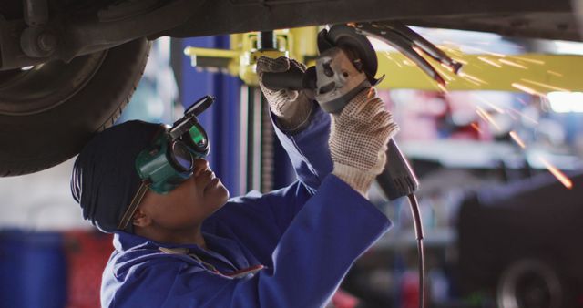 Auto Mechanic Grinding Underneath Vehicle in Workshop - Download Free Stock Images Pikwizard.com