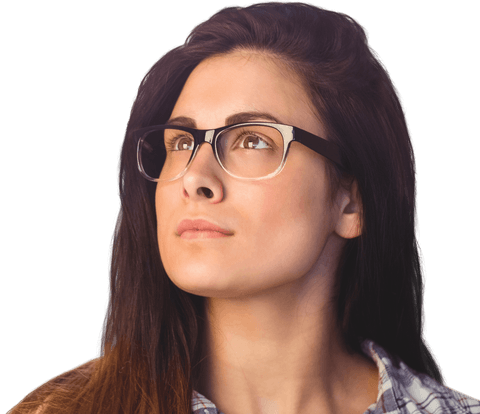 Thoughtful Woman Wearing Eyeglasses with Transparent Background