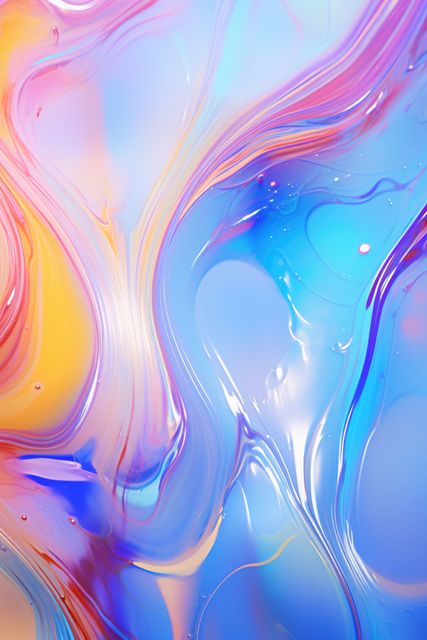 Colorful abstract fluid art featuring a blend of pink, blue, and yellow hues with smooth, swirled patterns. This visually striking design can be used for backgrounds, art prints, website headers, and home decor, adding a touch of modern creativity to any project.