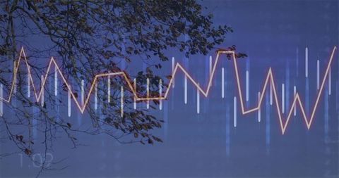 Futuristic Data Visualization Overlayed on Evening Sky