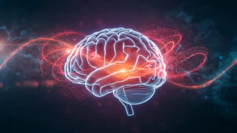 Holographic Brain with Energy Waves in Futuristic Animation