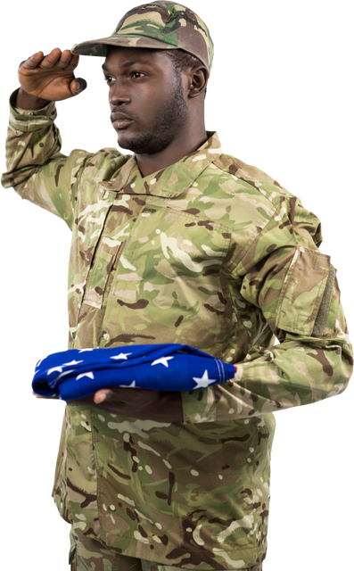 Portrait of Soldier Holding Folded American Flag and Saluting on Transparent Background - Download Free Stock Videos Pikwizard.com