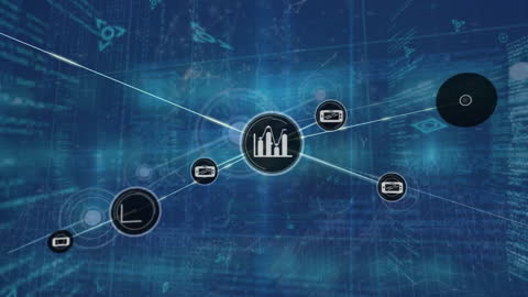 Futuristic Digital Network with Data and Analytics Icons