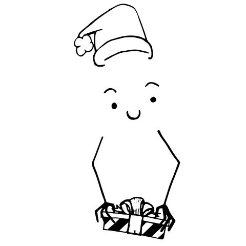 Festive smiley with santa hat hugging christmas gift