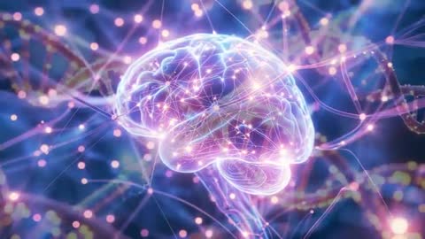 Futuristic Digital Brain Concept with DNA Connectivity