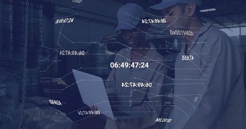 Warehouse Team Analyzing Real-Time Data with Technology