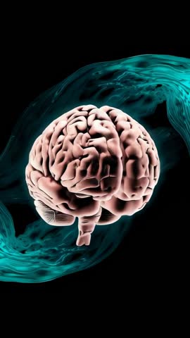 Rotating 3D Brain Model with Turquoise Swirl Vertical Video for Neuroscience Education