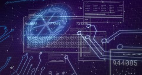 Futuristic digital interface with rotating visuals