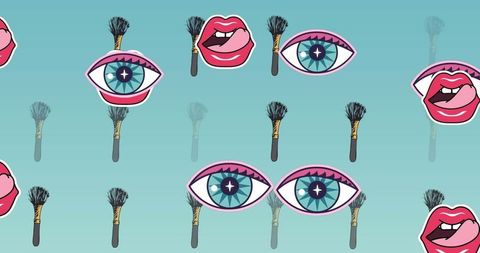 Trendy makeup icon pattern on blue background