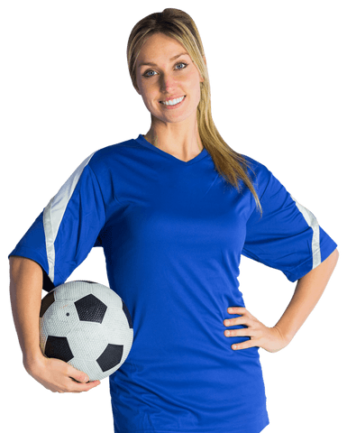 smiling female soccer fan in blue jersey with holding ball - Download Free Stock Videos Pikwizard.com